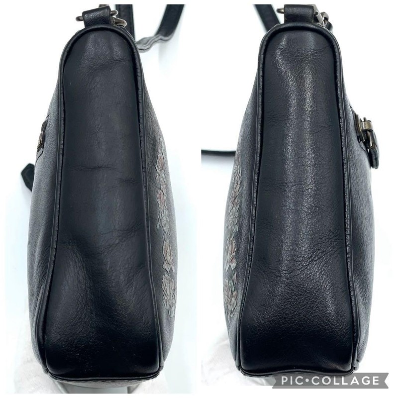 Jean Paul Gaultier Shoulder Bag Crossbody Black Leather Rose Pattern 23x14x5cm gallery