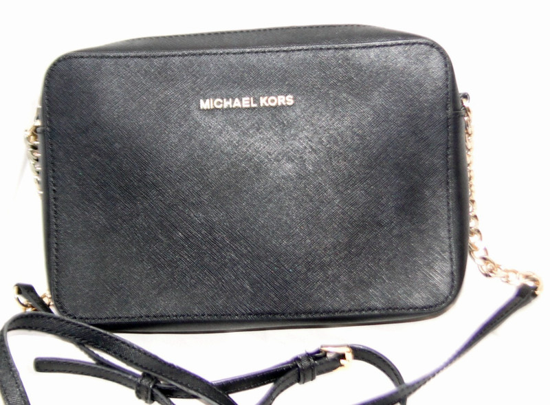 Michael Kors Jet Set Black/Gold Leather Crossbody Bag