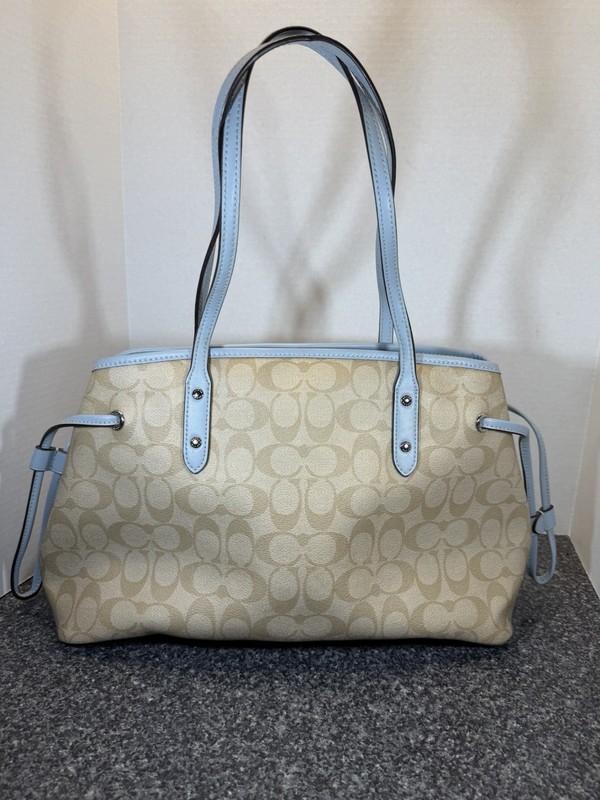 Coach F57842 Signature Drawstring Carryall Tote Light Khaki Pale Blue Purse gallery