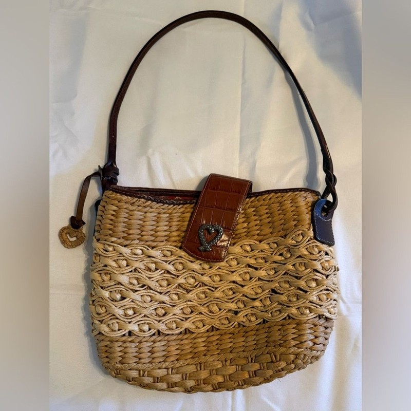 Brighton Sadie Woven Straw And Leather Handbag