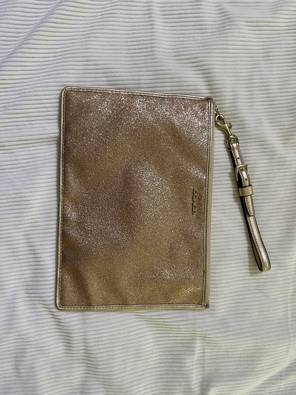 Coach Metallic Gold Glitter Wristlet Pouch With Hangtag
