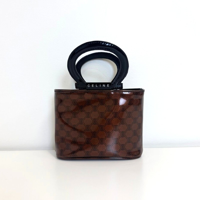 CELINE Macadam Brown PVC Vinyl Top Handle Mini Bag C Logo Bucket Handbag