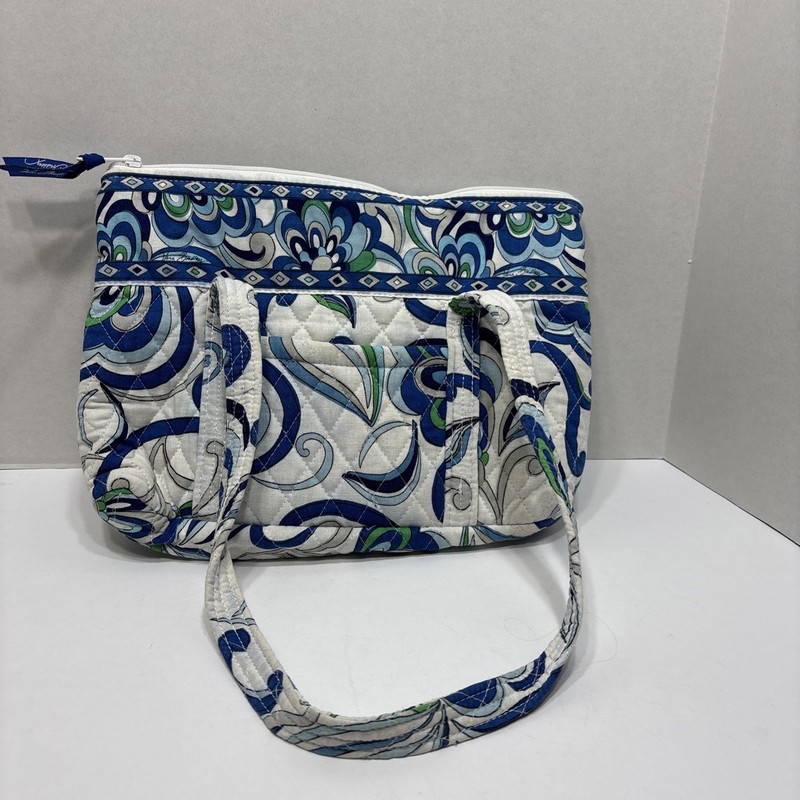 Retired Vera Bradley Quilted Cotton Tote Bag Purse Mediterranean White Paisley