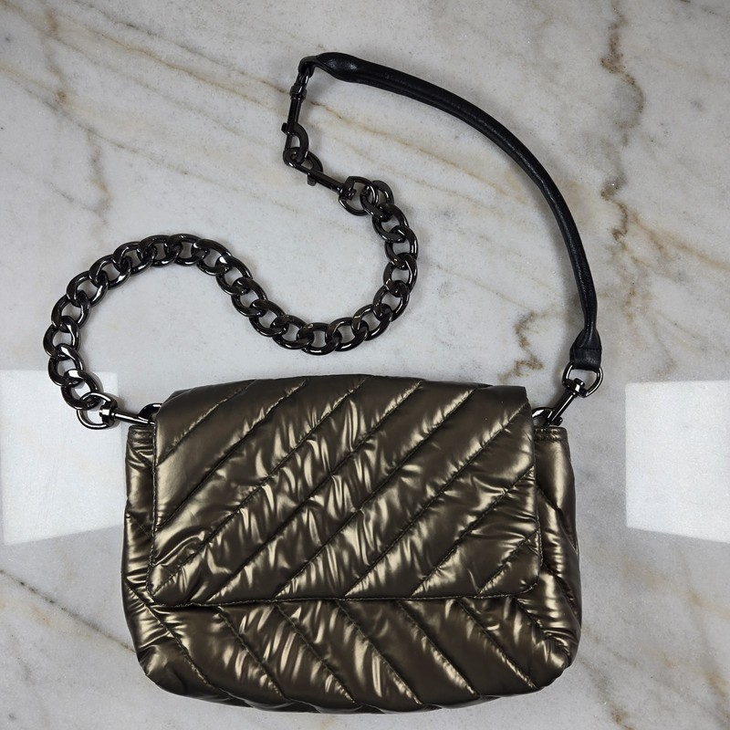 THINK ROLYN Quilted Puffer Bar Bag Metallic Bronze/Gilded Bronze Gunmetal Chain