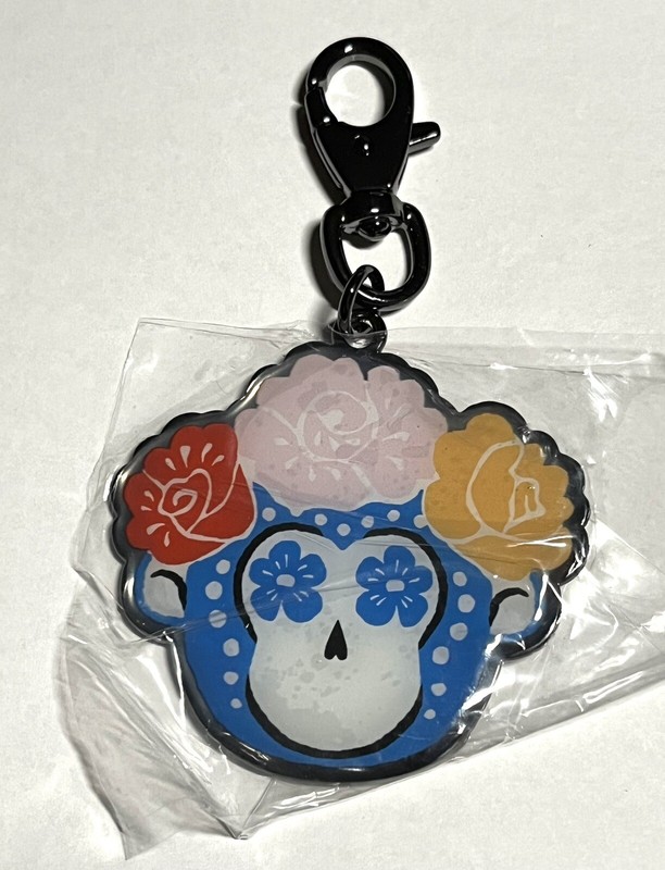 NWOT KIPLING x FRIDA KAHLO Black Metal Multicolor Enamel Key Ring Bag Charm Fob