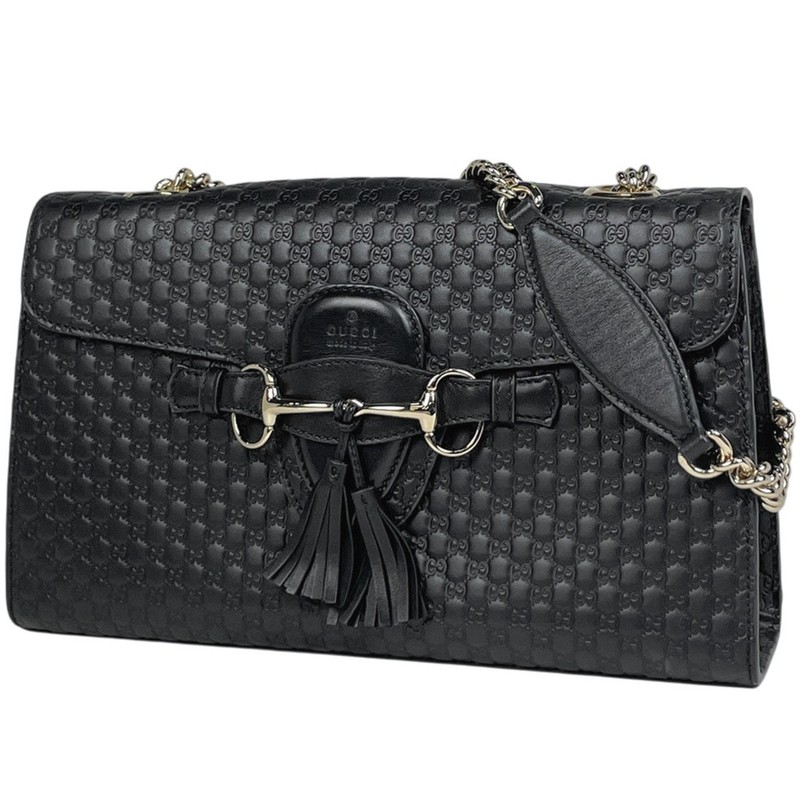 GUCCI Emily Medium Chain Shoulder Bag Micro Guccissima Horsebit Shoulder Bag…