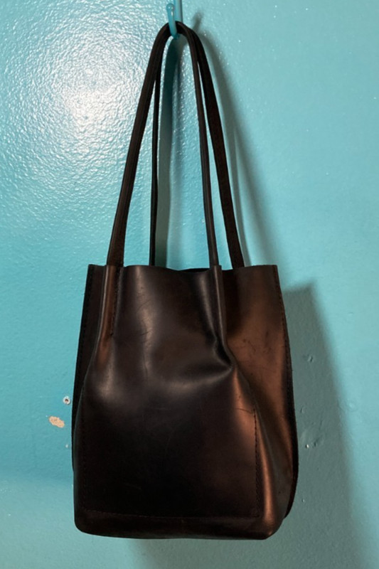 Old Town Leather Minimalist Black Full Grain Leather Tote Bag 10″ X 9″ X 5″