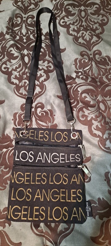 New Robin Ruth Los Angeles White/Gold lettering Neck Wallet/ Pouch 8 x 6.5 x 1