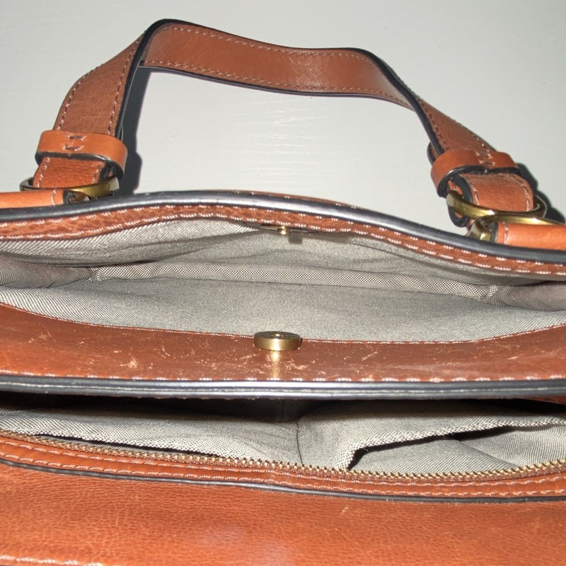 Fossil Brown Satchel/Top Handle Bag Gold Hardware Zip/Magnetic + Detach Strap gallery