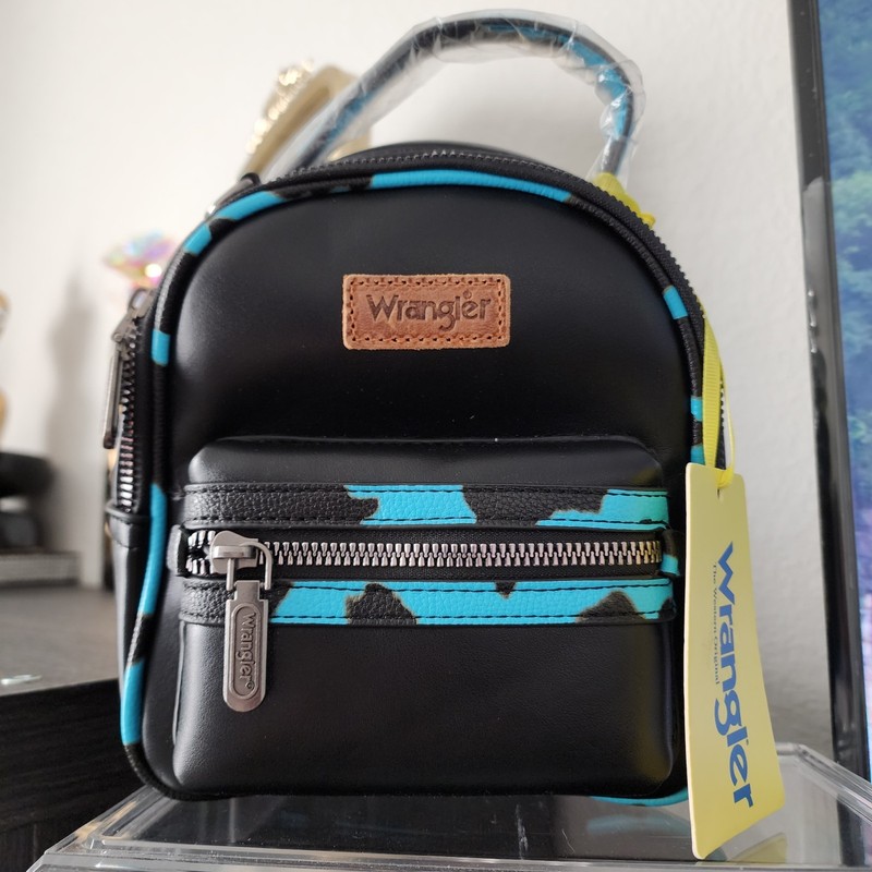 Wrangler Cow Print Trimmed Mini Backpack With Coin Pouch – Turquoise