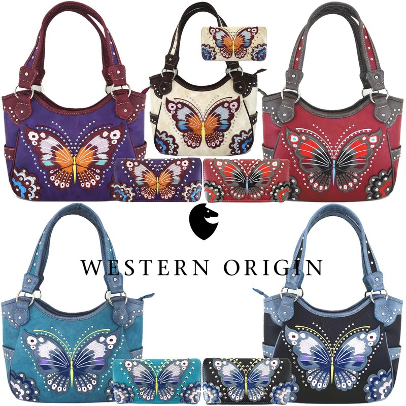 Western Style Butterfly Handbag Concealed Carry Purse Women Shoulder Bag Wallet