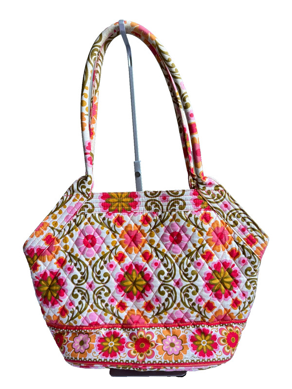 Vera Bradley Folkloric Alice Quilted Shoulder Bag Pink Orange Floral Zip Tote