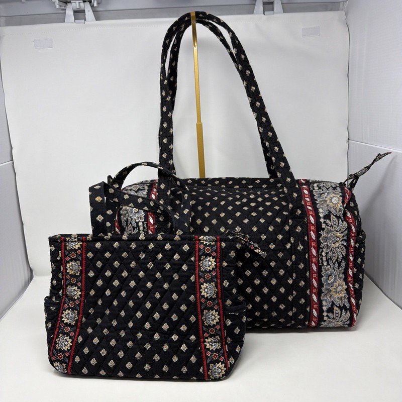 Vera Bradley Classic Black Vintage Fall 2002 Tote & Shoulder Bag Lot Quilted Set