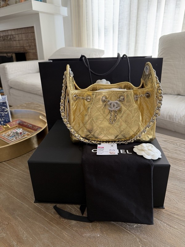 CHANEL 25 Mini Shoulder Bag Metallic Gold Quilted Silver Hardware gallery