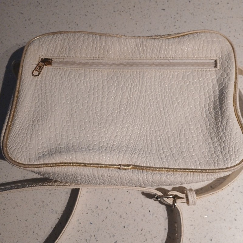 NAS BAG Vintage 80's Women's Purse Appx 10" X 7" White And Gold Pattern gallery