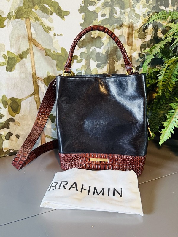 Brahmin Amelia Shoulder Bag in Black Quincy Pecan Whitney NWT