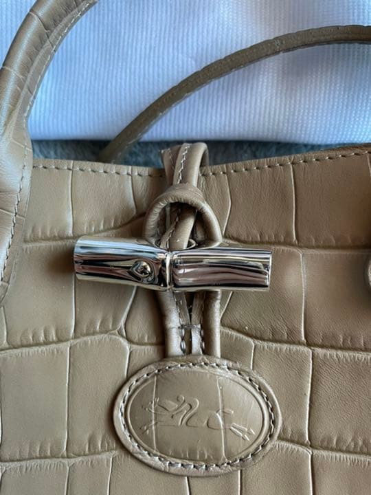 Longchamp Roseau Croco Embossed Handbag Shoulder Bag Leather Beige NEW Japan gallery