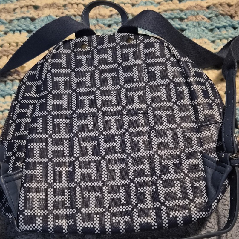Tommy Hilfiger Women’s Blue/White Monogram Backpack Zip Front Pocket Silver gallery