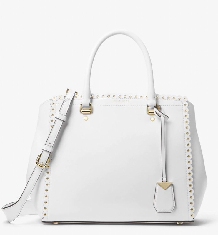☂️🍄Michael Kors Benning☄️LARGE☄️Leather Satchel Optic White NWT👍👍👍👍