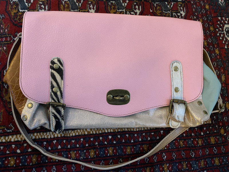 One-of-a-Kind Fun Colorful Pink Red Handmade Italian Leather Designer Handbag
