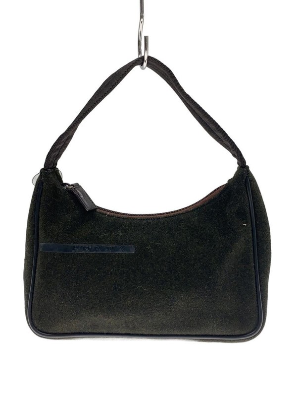 PRADA Melton One Shoulder Handbag Wool Green Plain
