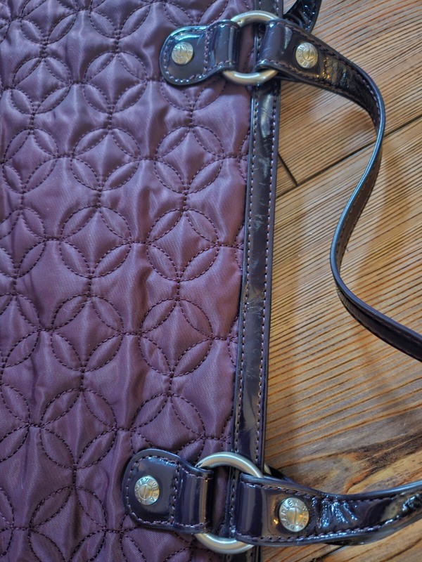 vera bradley long burgundy tote 14 1/2 in L, by 13 in W. gallery