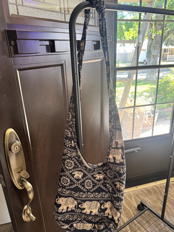 Boho Elephant Print Navy Blue and Cream Hippie Festival Crossbody Shoulder Bag gallery