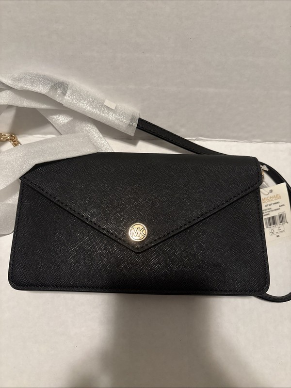 Michael Kors 35S9GTVC3L Jet Set Travel Clutch Leather Crossbody Bag – Black