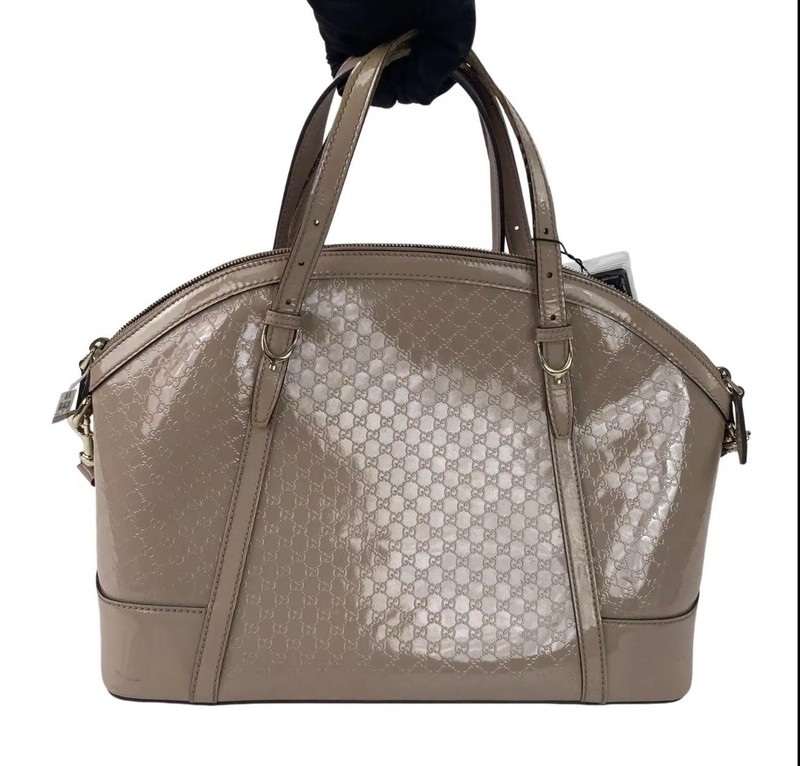 Authentic Gucci Microguccissima Patent Leather Satchel Shoulder Bag Nude Pink