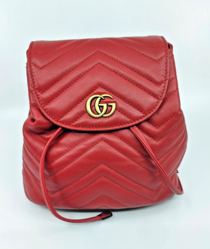 Gucci GG Marmont Matelasse Chevron Mini Backpack Red Calfskin Total Mint