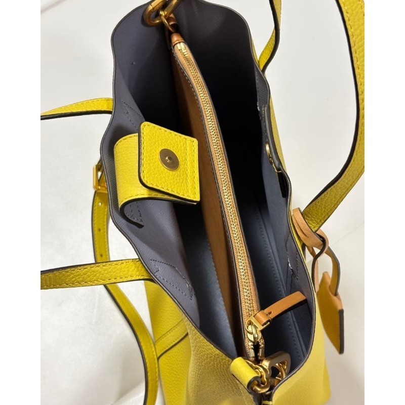 Tory Burch Perry Small Triple Compartment Tote Yellow Leather 2Way Shoulder Bag gallery