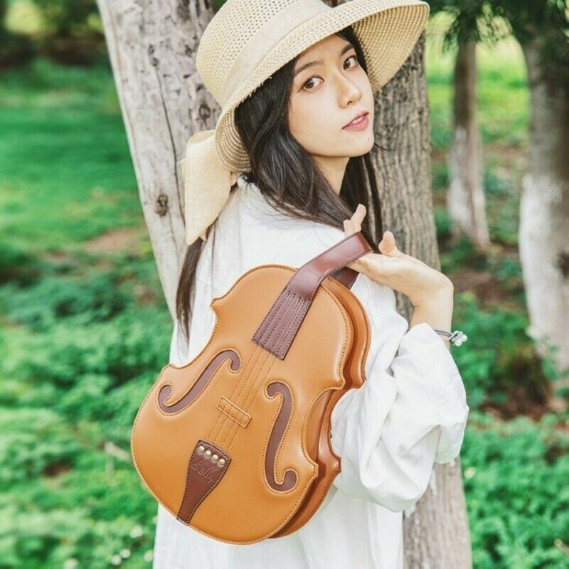 Violin Shape Bag Handbag Faux PU Leather Lolita Single Shoulder Vintage Look