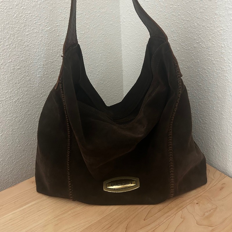 Nicoli Brown Italian Suede slouchy Shoulder Bag Whipstitch + inside pocket gallery