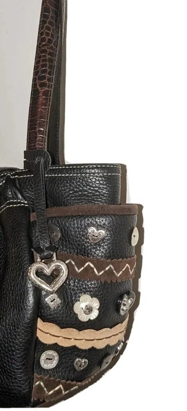 Brighton Black With Brown Trim Leather Shoulder Purse In Gentle Used Conditions gallery