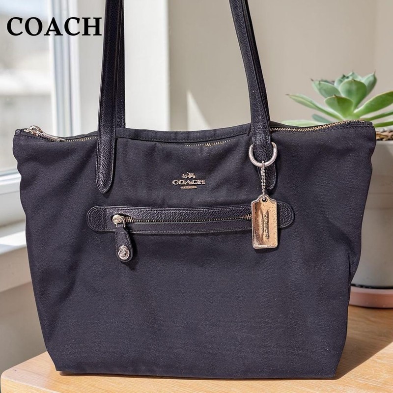 COACH Black Nylon Tote Bag A4 Shoulder Carry Commute School From Japan