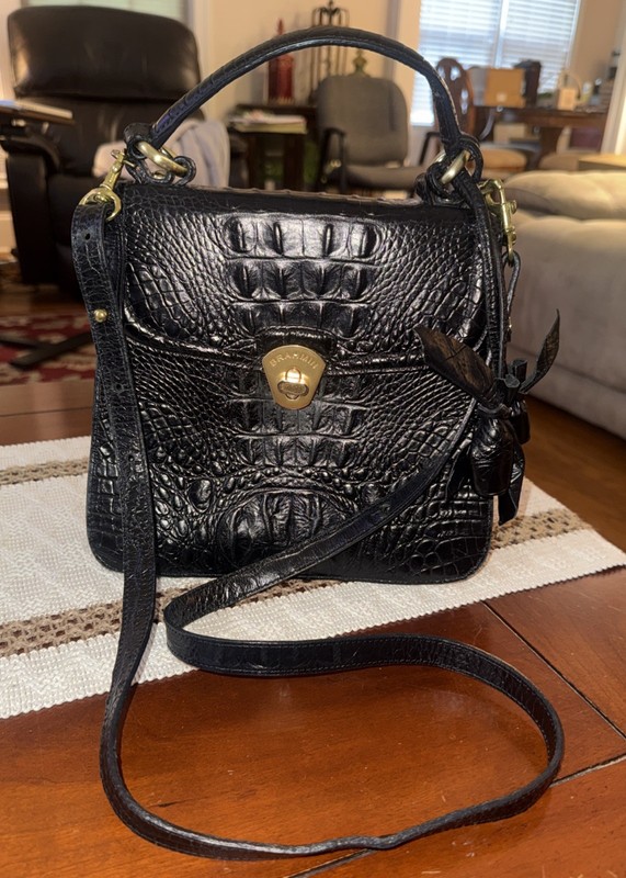 5-Vintage Brahmin Vittoria Rose Purse Black w/ Rosebud Tassels / Crossbody Strap