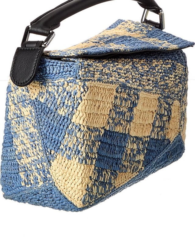 Loewe Puzzle Edge Small Raffia & Leather Shoulder Bag Women's Blue gallery