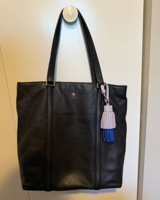 kate spade new york Black Zip Tote Tassel Bag Charm Gold Hardware Inner Pockets