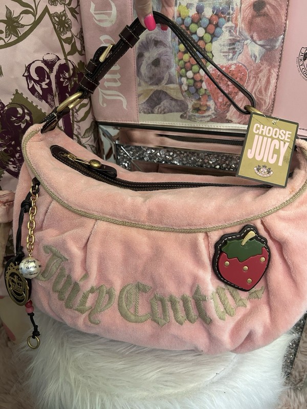 Vintage NWT Juicy Couture Pink Terry Strawberry Fields Large Hobo And Dust Bag