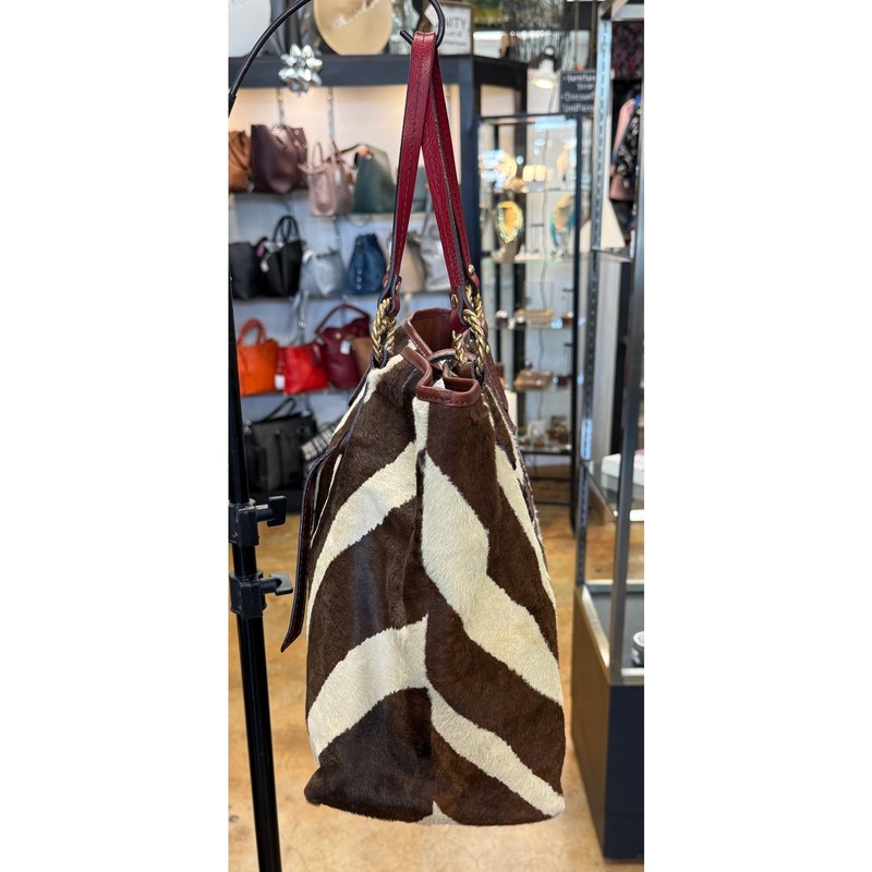 VALENTINO Garavani Calfskin Zebra Print Pony Hair Hyde Leather Vintage Tote Bag gallery