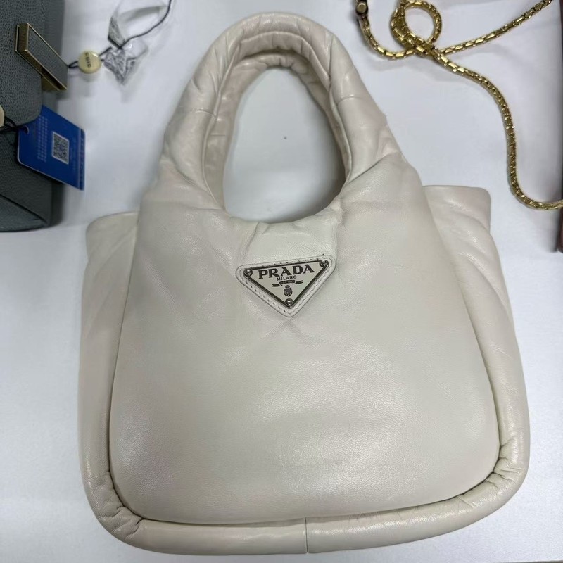 Prada Soft Small Bianco White Lambskin Hobo Tote Crossbody Bag