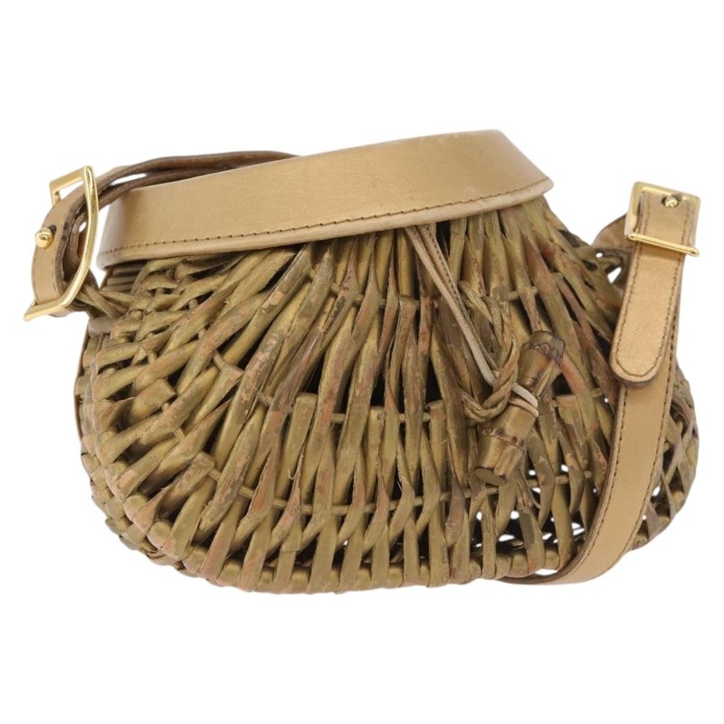 BOTTEGA VENETA Shoulder Bag Rattan Gold Auth ar13948