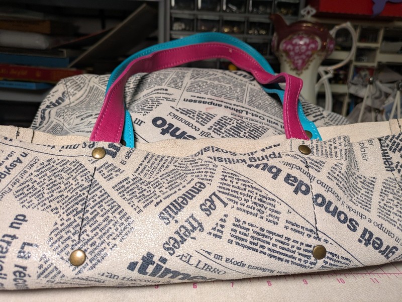 Maurizio Taiuti Genuine leather Tote Bag handbag 15"x12"x4.5" Newspaper Italy gallery