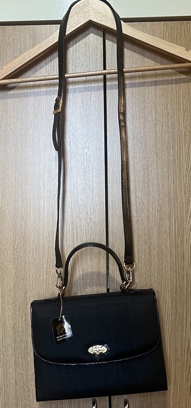 NWT Woman Genuine Horse Hair Black Crossbody Top Handle Structured Leather Bag
