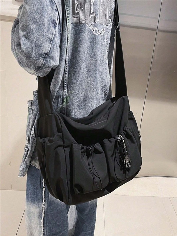 Womens Nylon Crossbody Bag Large Capacity Multiple Pockets Drawstring Hobo Bag