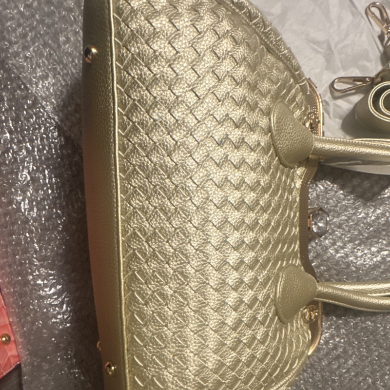 Gold Rhinestone Studded Braided Metallic Satchel Detachable Strap gallery