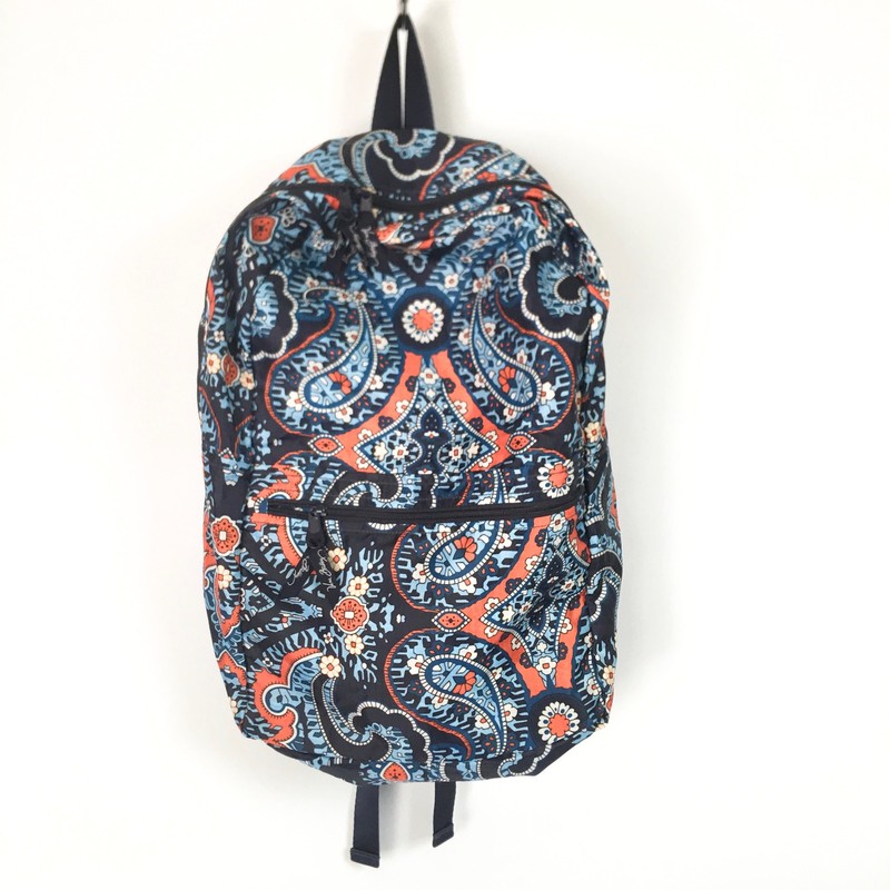 Vera Bradley Packable Backpack Lighten Up Travel Bag Navy Blue Orange Paisley