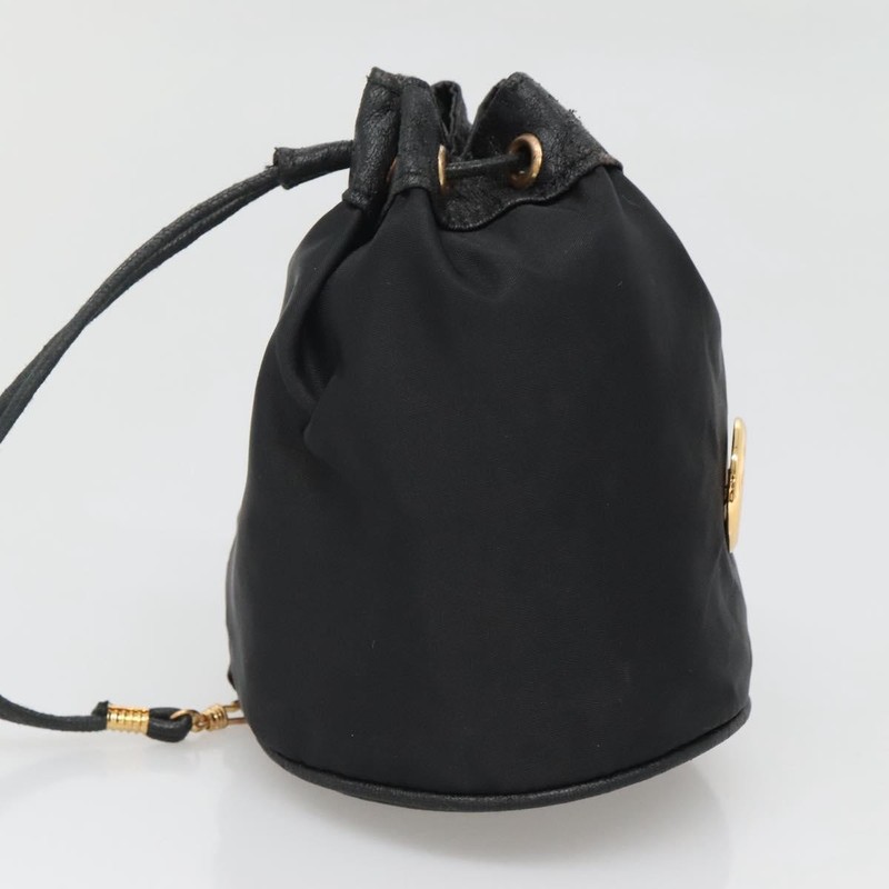 CELINE Pouch Nylon Black Gold Auth 129752 gallery