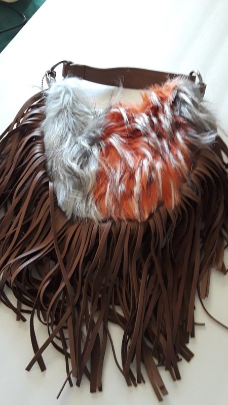 ALEX MAX FAUX FUR WITH FRINGE HANDBAG PURSE UNIQUE STYLISH VERY COOL BRAND NEW! gallery