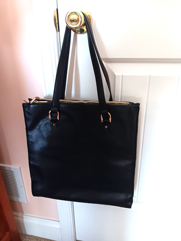A New Day Black Pebbled Leather Tote Shoulder Bag Zip Top